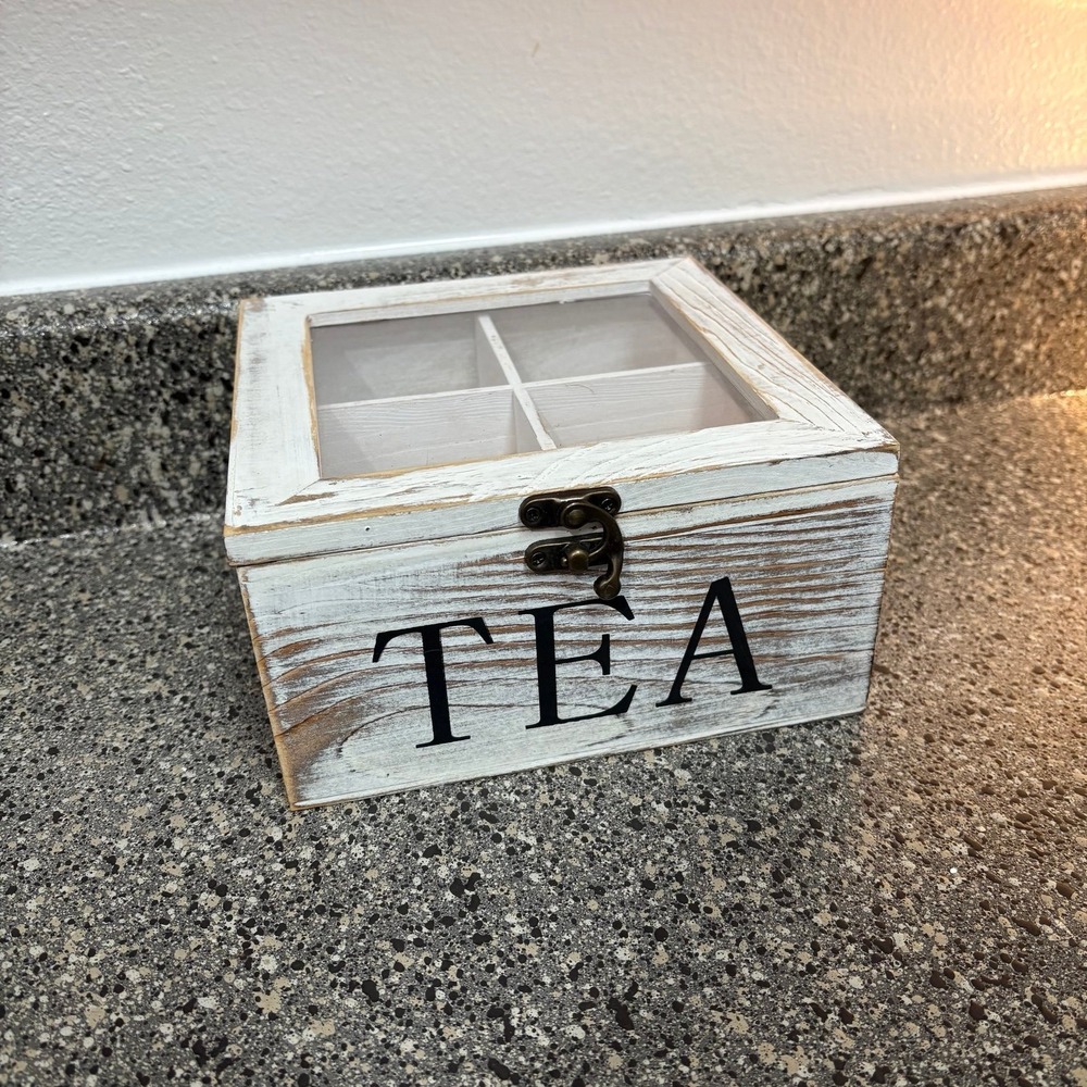 Wooden Tea Box Farmhouse Rustic Style